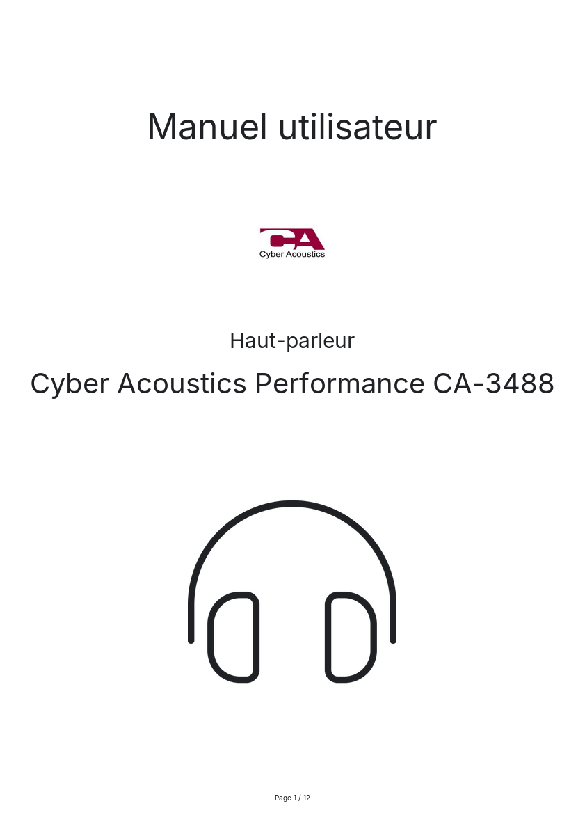 Page n°1 - Manuel utilisateur Cyber Acoustics Performance CA-3488