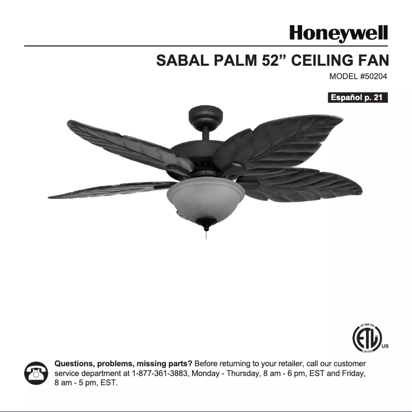 Page 1 de la notice Manuel utilisateur Honeywell Sabal Palm 50204