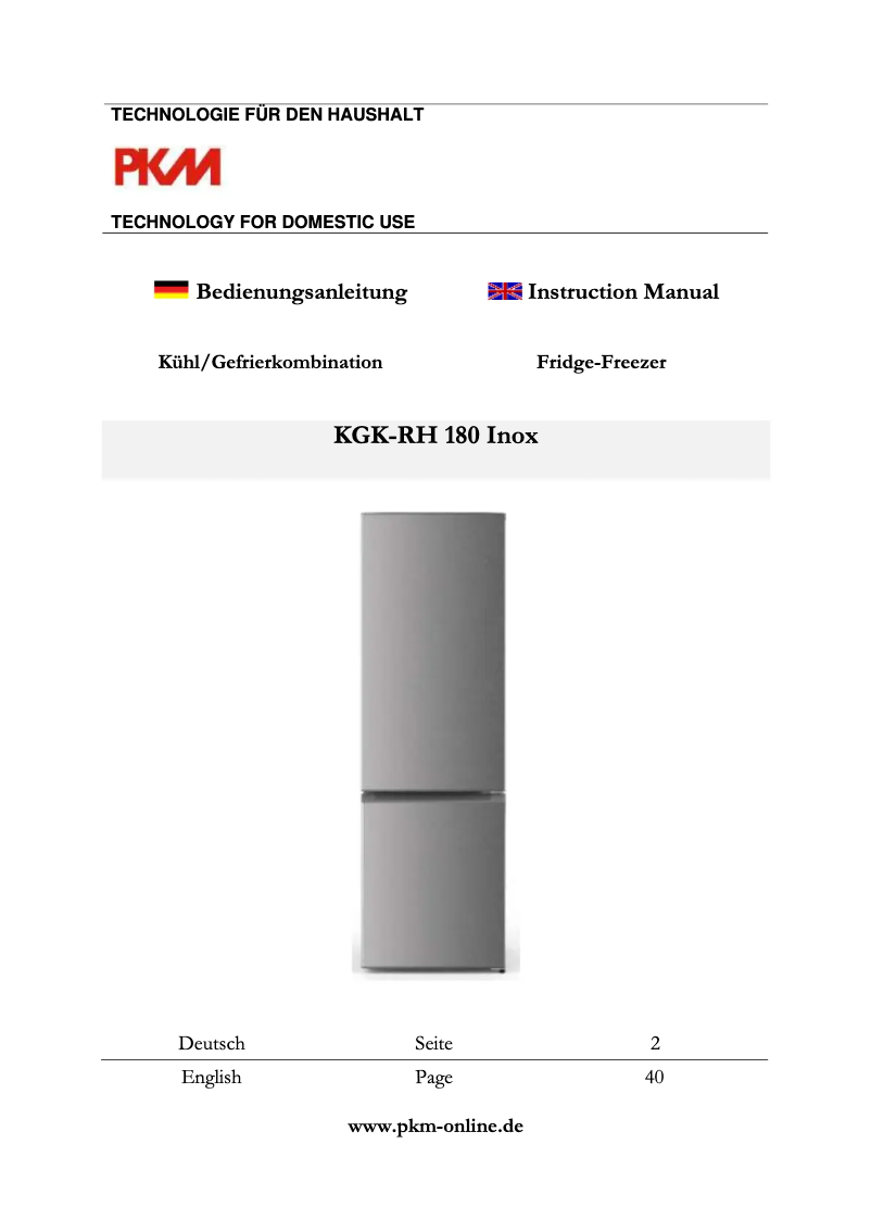 Page 1 de la notice Manuel utilisateur PKM KGK-RH 180 Inox