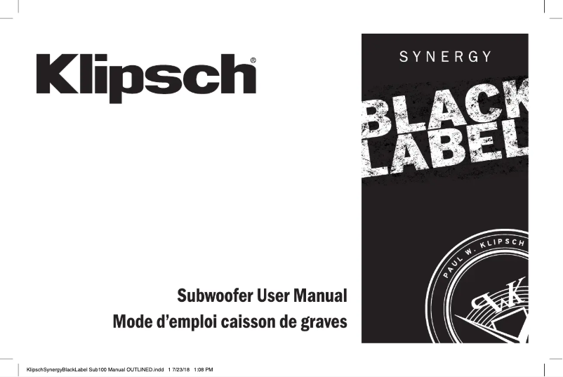 Image de la première page du manuel de l'appareil Synergy Black Label B-100