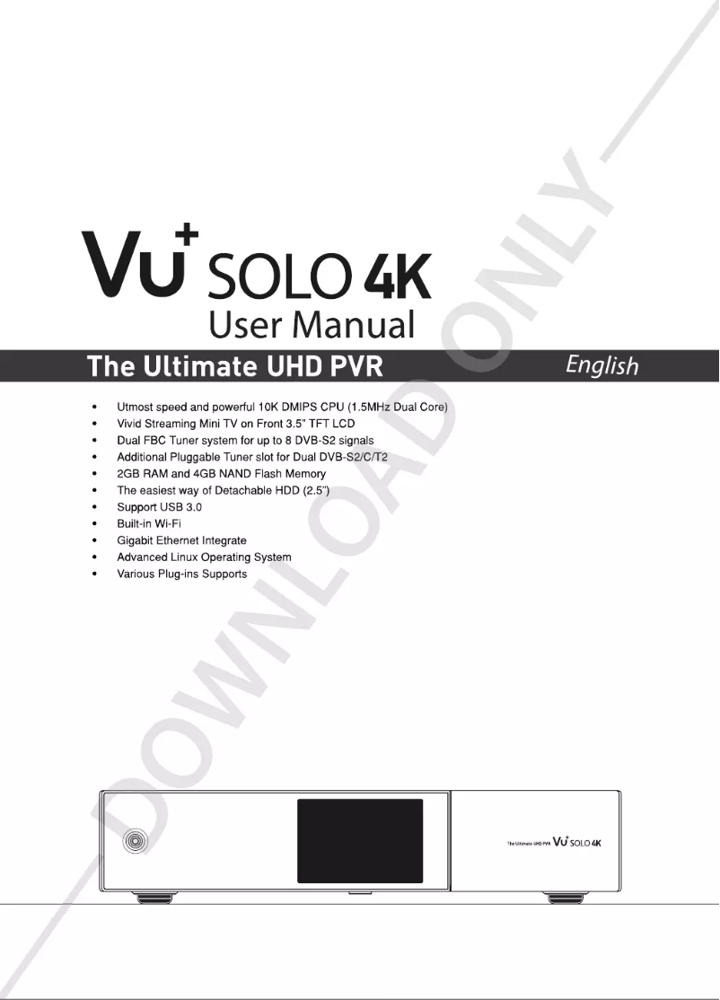 Page 1 de la notice Manuel utilisateur Vu+ Solo 4k