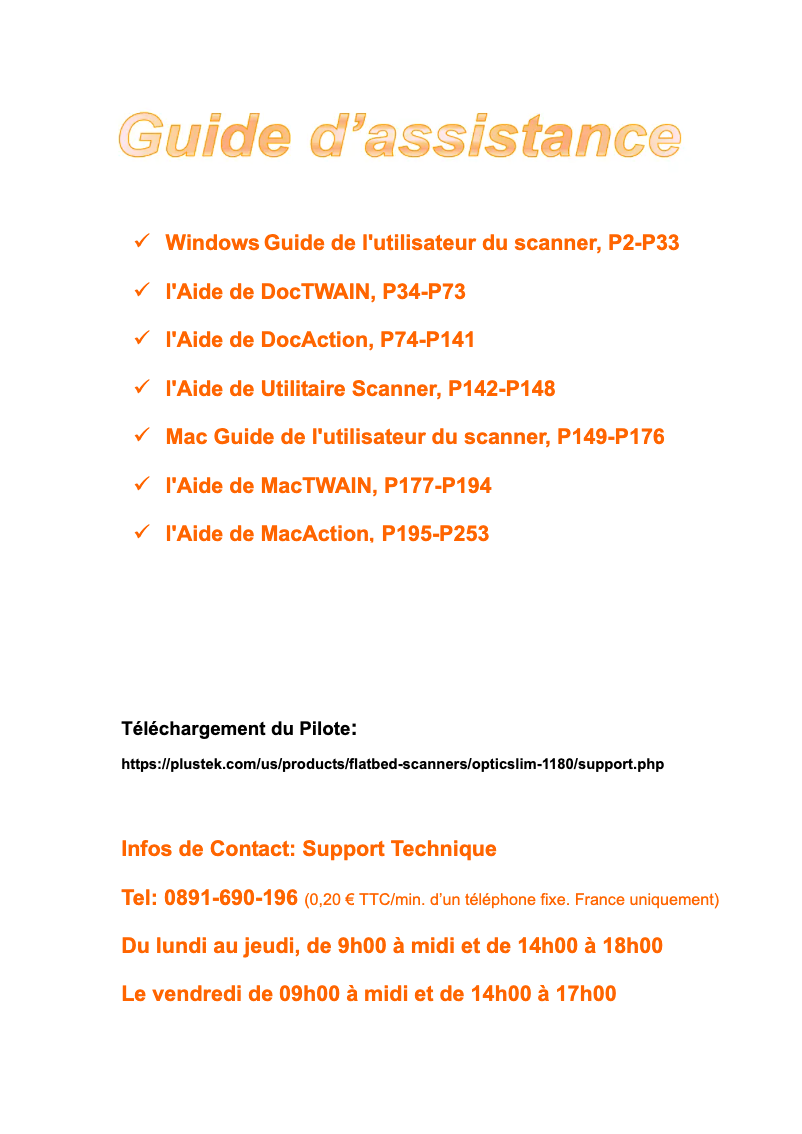 Page 1 de la notice Manuel utilisateur Plustek OpticSlim 1180