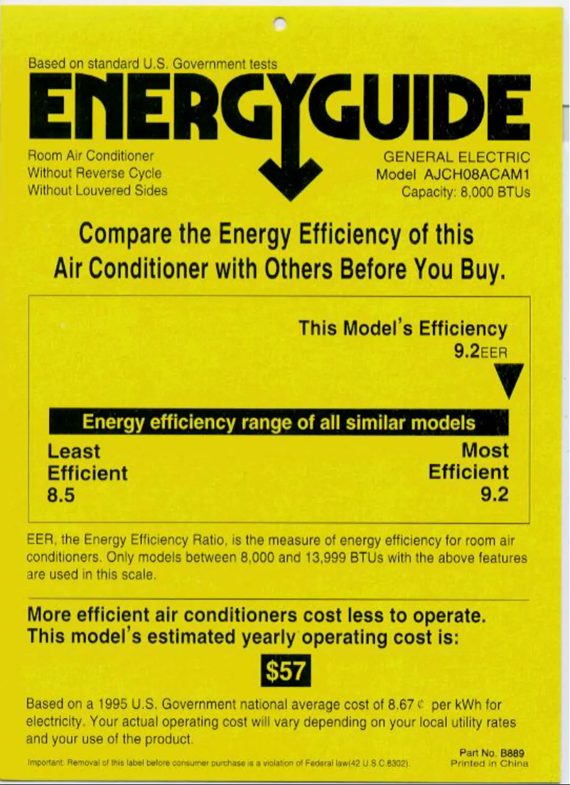 Page n°1 - Label énergétique GE AJCH08ACA