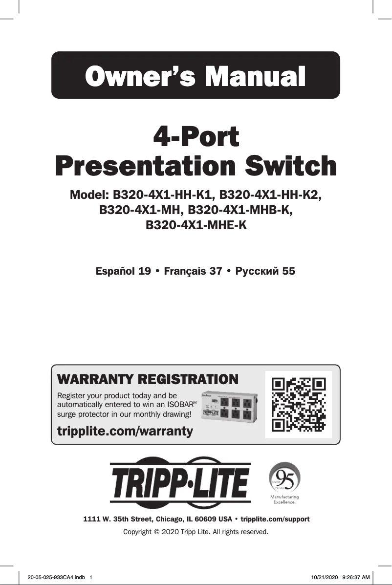 Page n°1 - Manuel utilisateur Tripp Lite B320-4X1-HH-K2