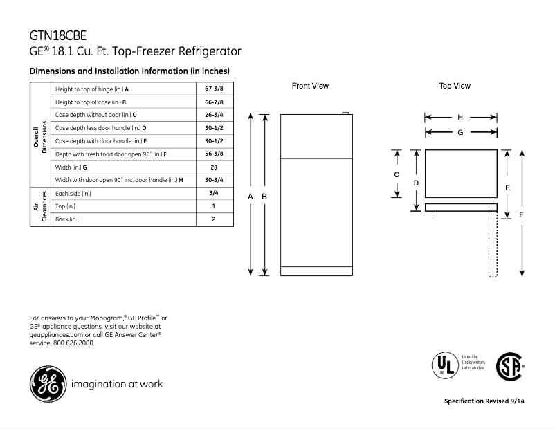 Imagen de la primera página del manual del dispositivo GTN18CBEWW