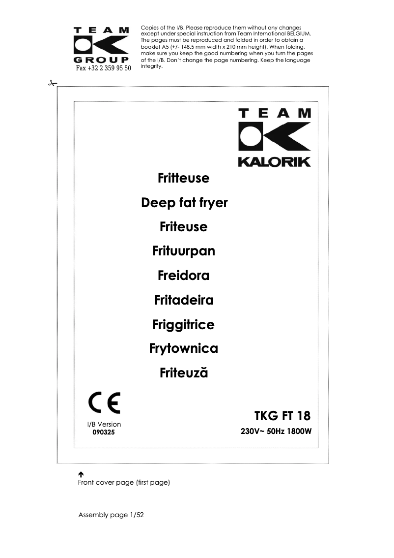 Image de la première page du manuel de l'appareil TKG FT 18