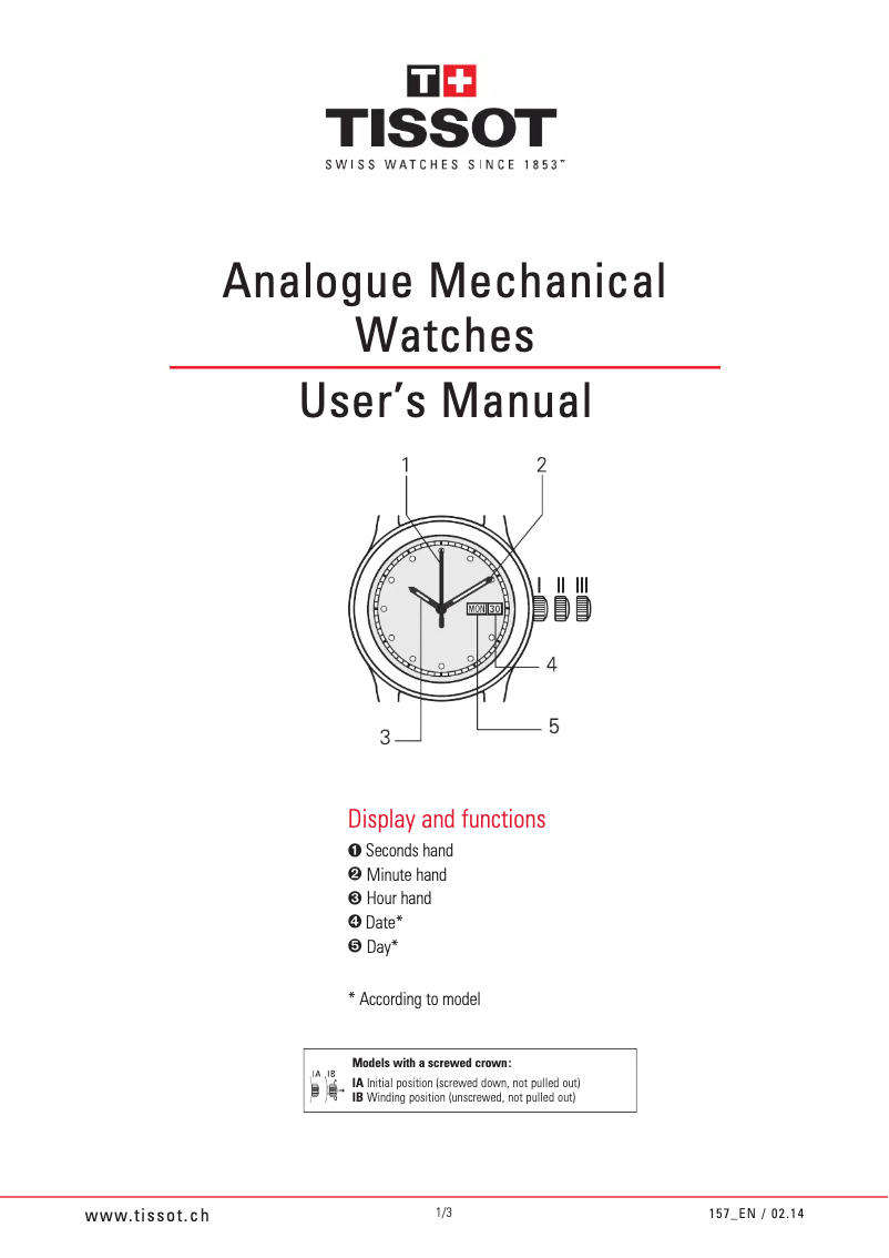 Page 1 de la notice Manuel utilisateur Tissot Lady Heart