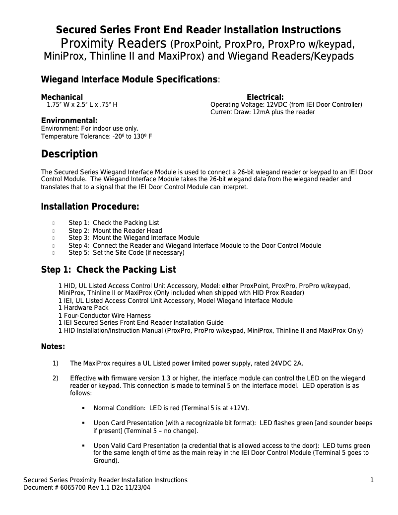 Page 1 de la notice Manuel utilisateur Nortek MINIPROX-GY