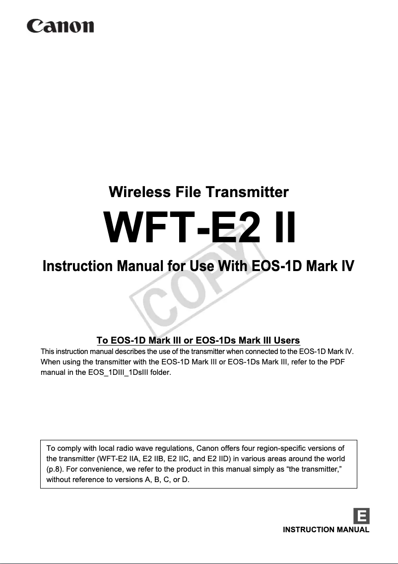 Page 1 de la notice Manuel utilisateur Canon WFT-E2 II A