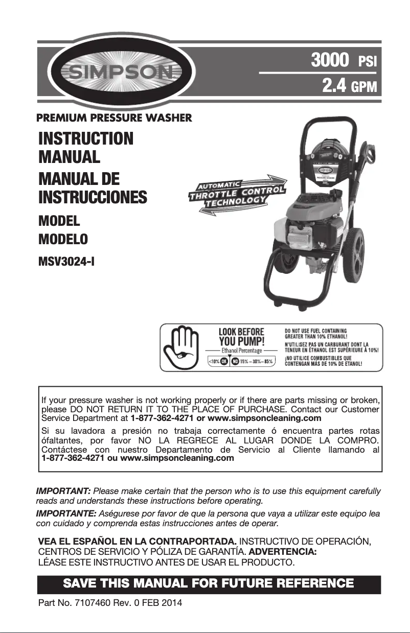 Page n°1 - Manuel utilisateur Simpson Megashot MSV3024-I