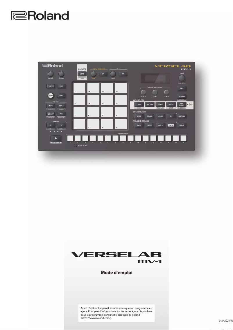 Page 1 de la notice Manuel utilisateur Roland Verselab MV-1