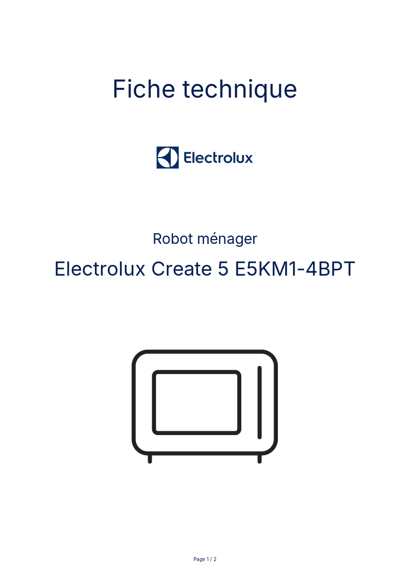 Page n°1 - Fiche technique Electrolux Create 5 E5KM1-4BPT