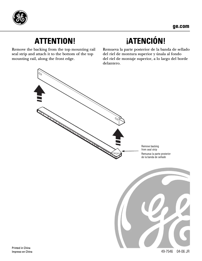 Page 1 de la notice Guide d'installation GE AEW06LJ