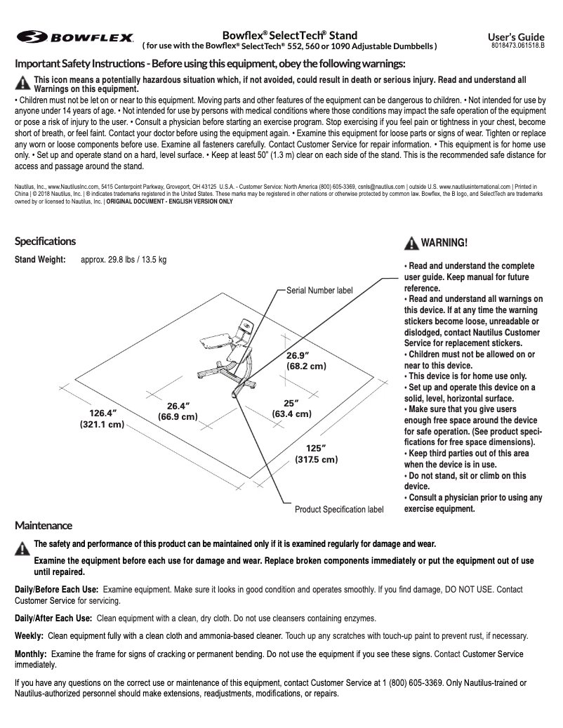 Page n°1 - Manuel utilisateur Bowflex SelectTech