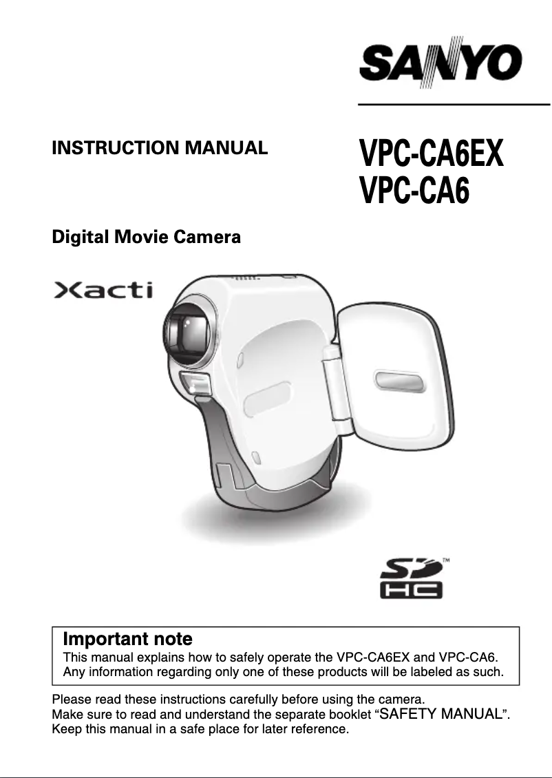 Image de la première page du manuel de l'appareil Xacti VPC-CA6EX