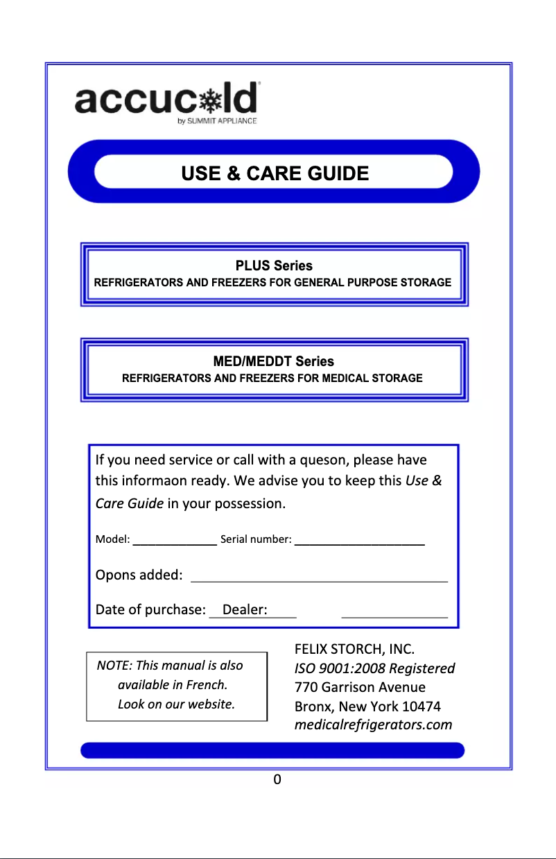 Page n°1 - Guide d'installation Summit Accucold VT65MLMEDADA