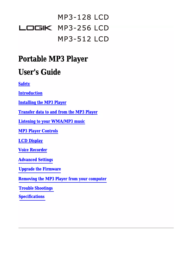 Page 1 de la notice Manuel utilisateur Logik MP3-256 LCD
