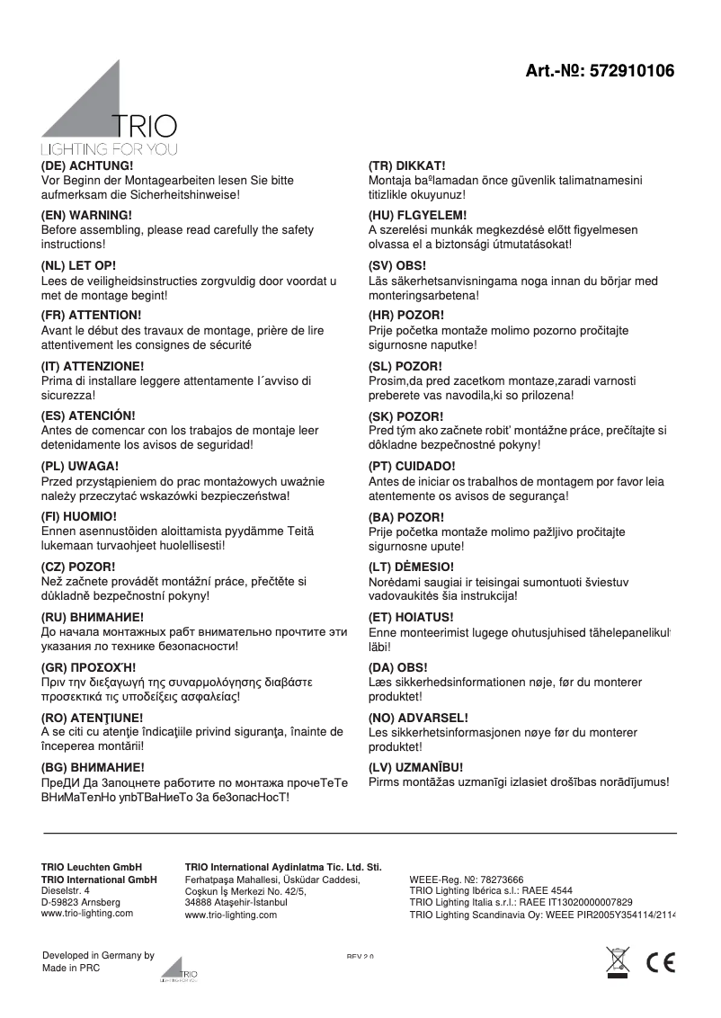 Page n°1 - Manuel utilisateur Trio Lighting Sydney 572910106