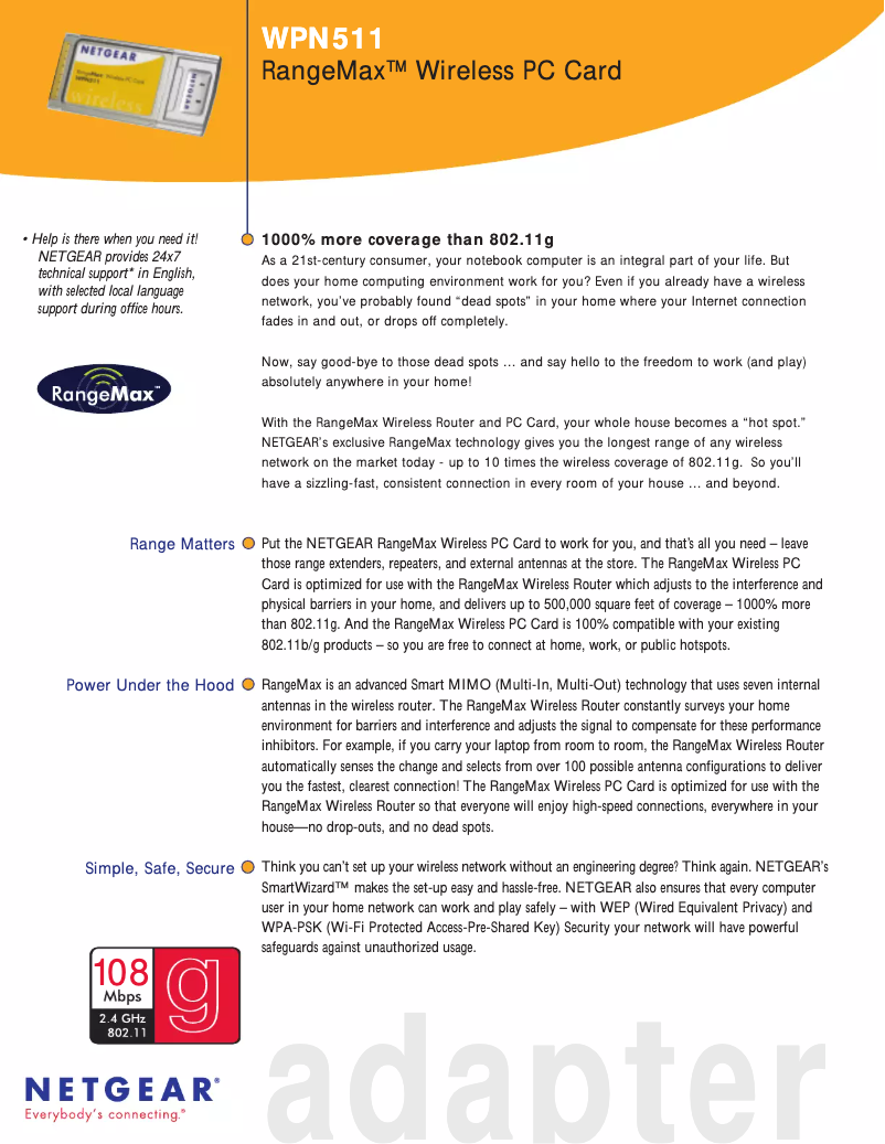 Page 1 de la notice Fiche technique Netgear WPN511