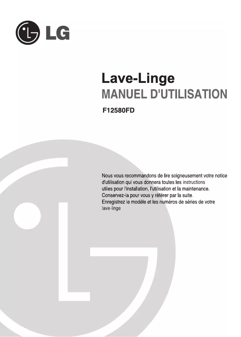 Page n°1 - Manuel utilisateur LG F12580FD