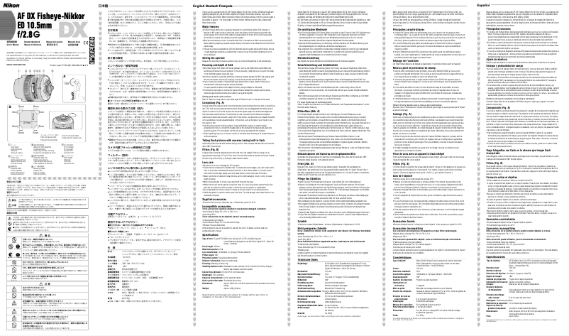 Image de la première page du manuel de l'appareil Nikkor AF DX Fisheye-Nikkor ED 10.5mm f/2.8G