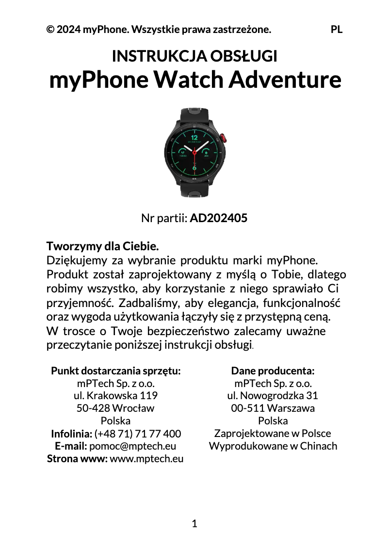 Page n°1 - Manuel utilisateur myPhone Watch Adventure