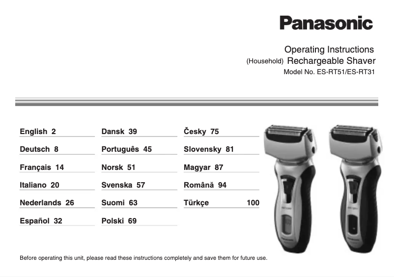 Page 1 de la notice Manuel utilisateur Panasonic ES-RT31
