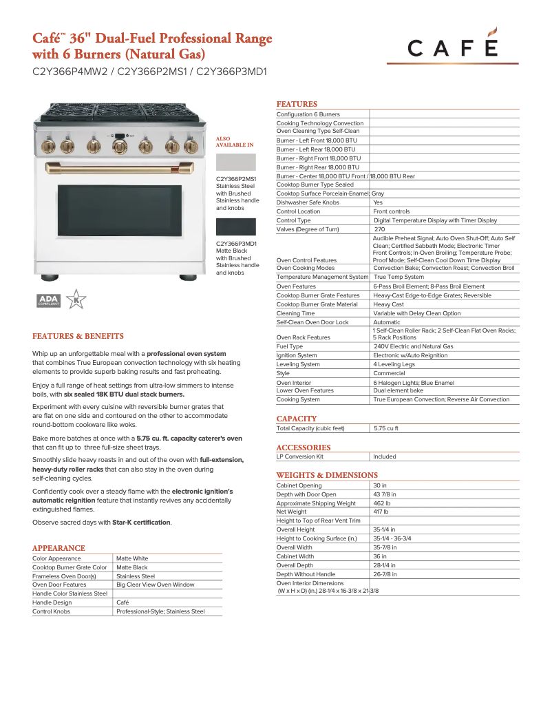 Page n°1 - Fiche technique GE C2Y366P3MD1