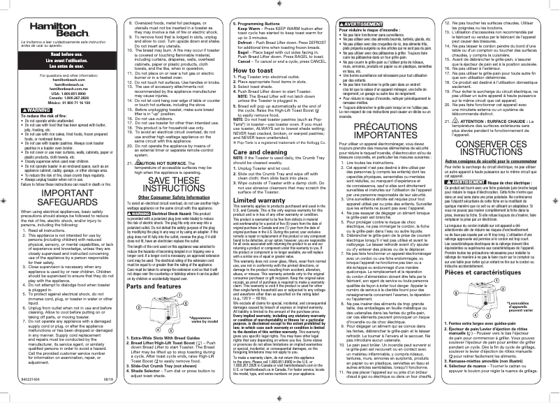 Page 1 de la notice Manuel utilisateur Hamilton Beach 22816