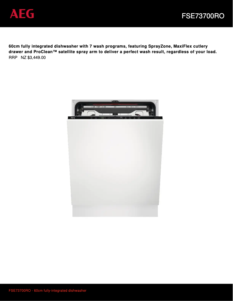 Page 1 de la notice Fiche technique AEG FSE73700RO