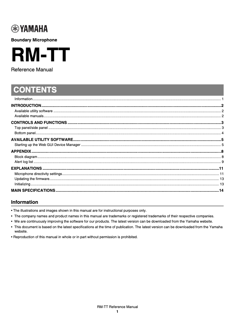 Page n°1 - Manuel utilisateur Yamaha RM-TT
