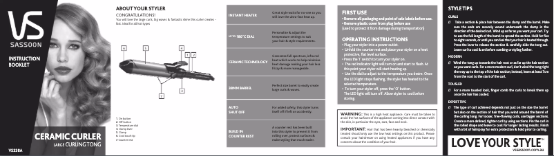 Page 1 de la notice Manuel utilisateur VS Sassoon Ceramic Curler 38mm VS338A
