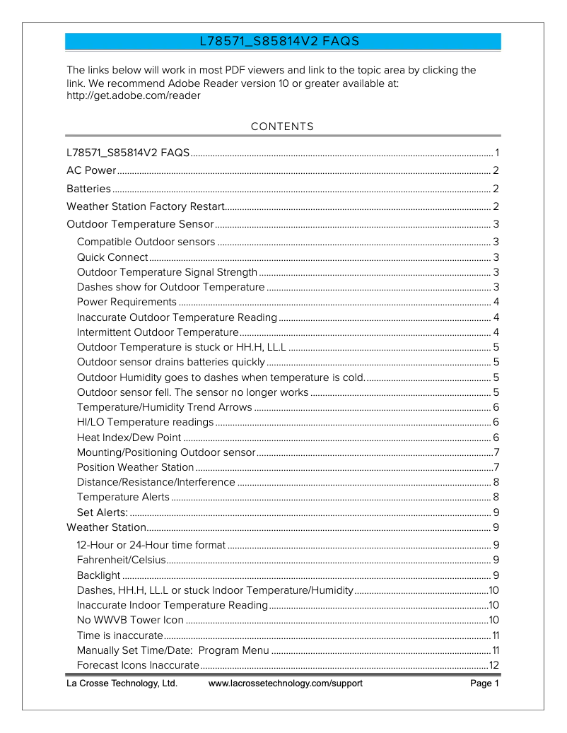 Page 1 de la notice FAQ La Crosse Technology S85814V2