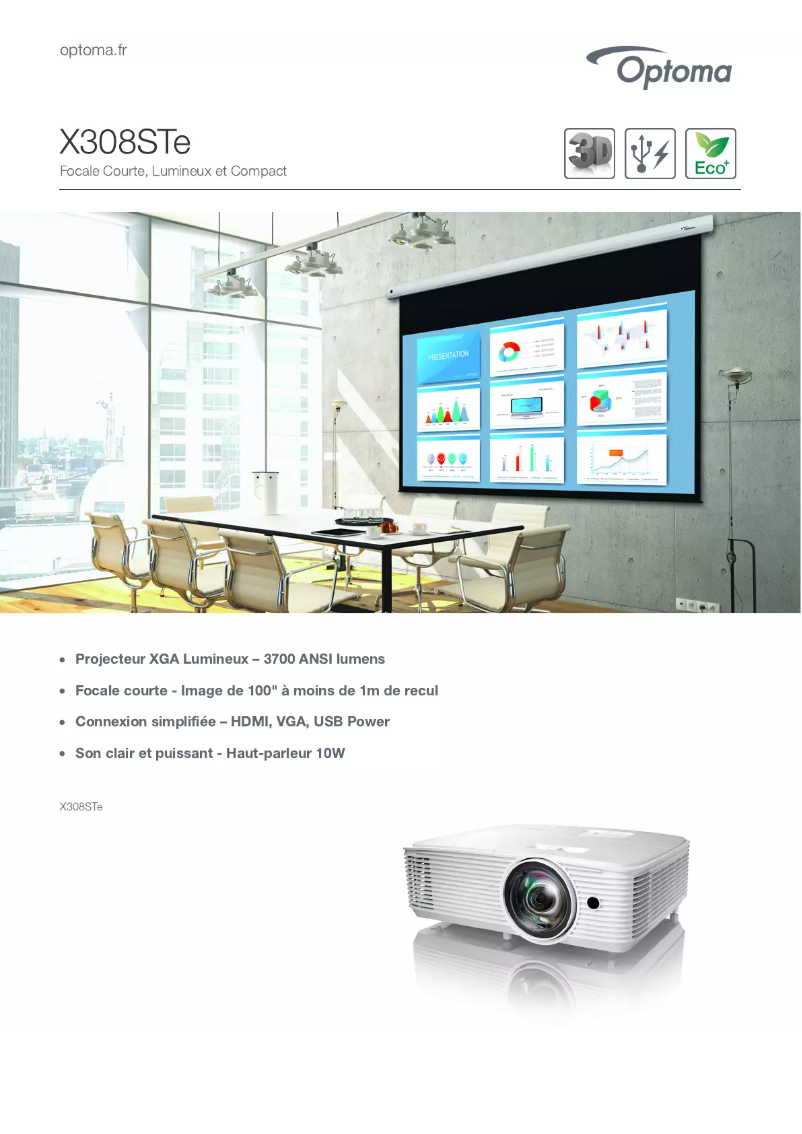 Page 1 de la notice Fiche technique Optoma X308STe