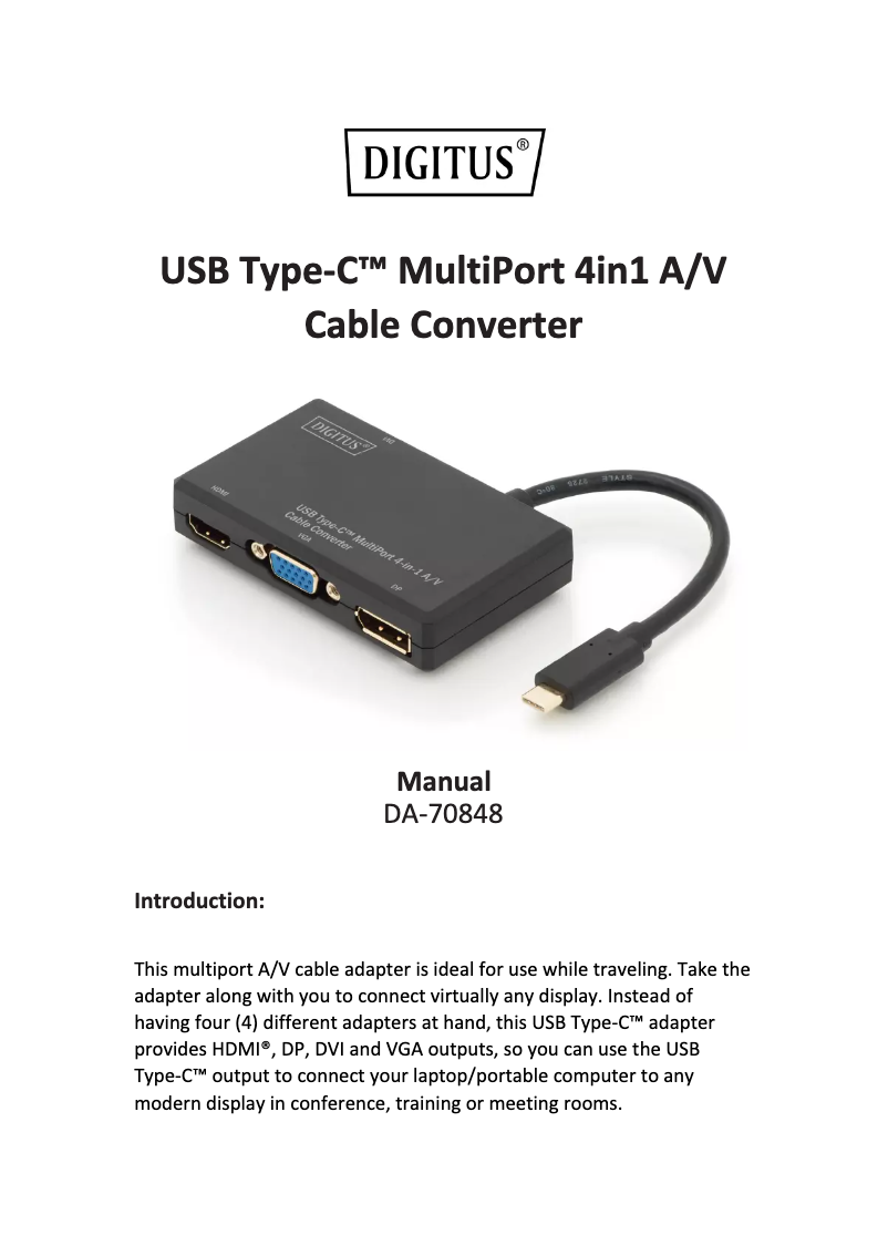 Page 1 de la notice Manuel utilisateur ASSMANN Electronic DA-70848