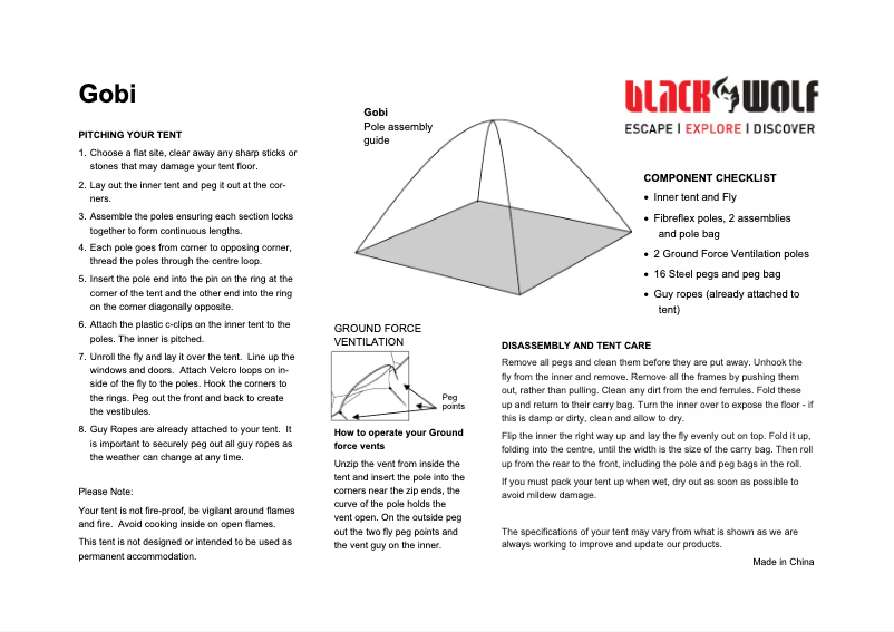 Page n°1 - Manuel utilisateur Black Wolf Gobi