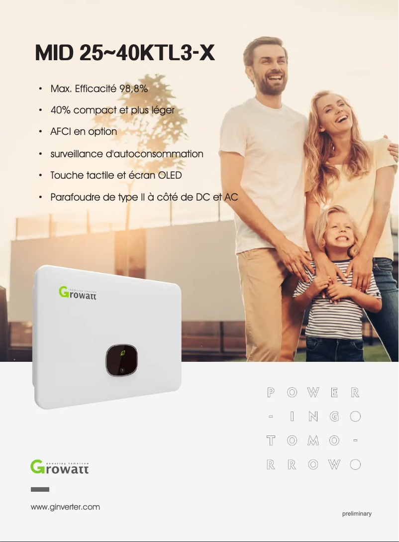 Page 1 de la notice Guide d'installation Growatt MID 36KTL3-X