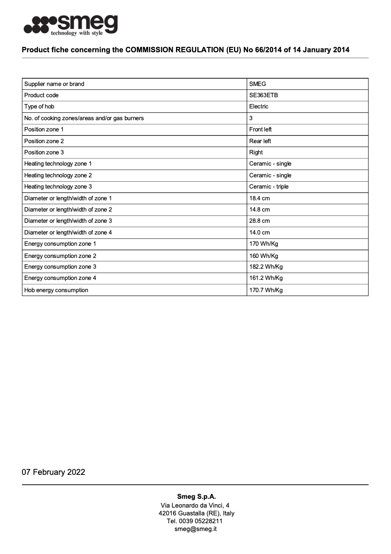 Page 1 de la notice Brochure Smeg SE363ETB