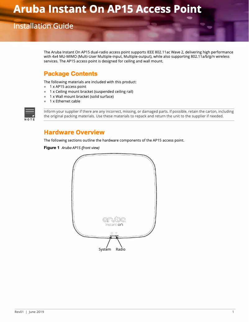 Image de la première page du manuel de l'appareil Instant On AP15