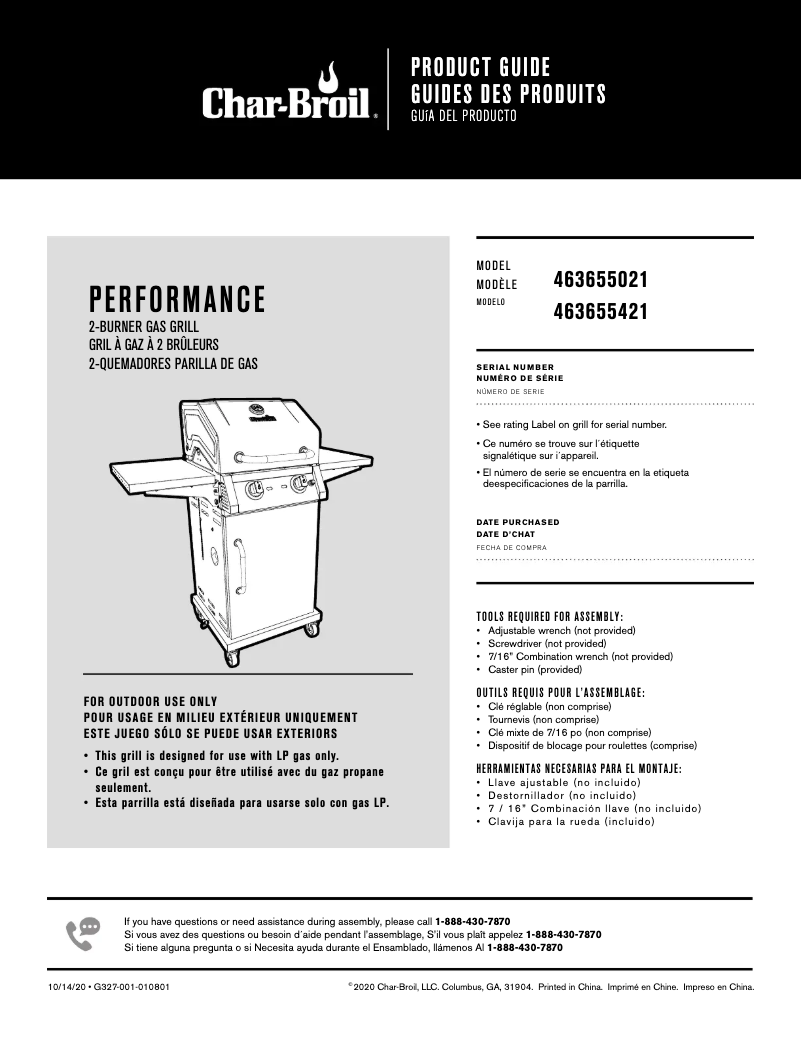 Page 1 de la notice Manuel utilisateur Char-Broil Performance 463655421