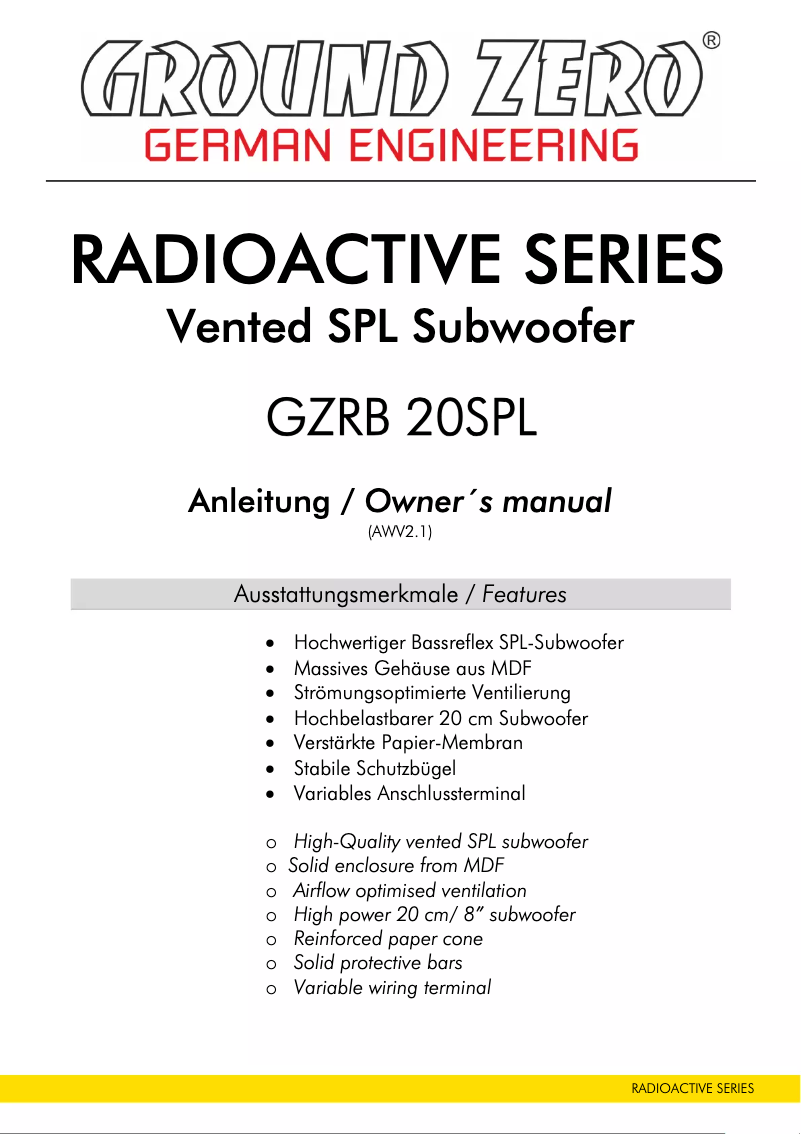 Page n°1 - Manuel utilisateur Ground Zero GZRB 20SPL