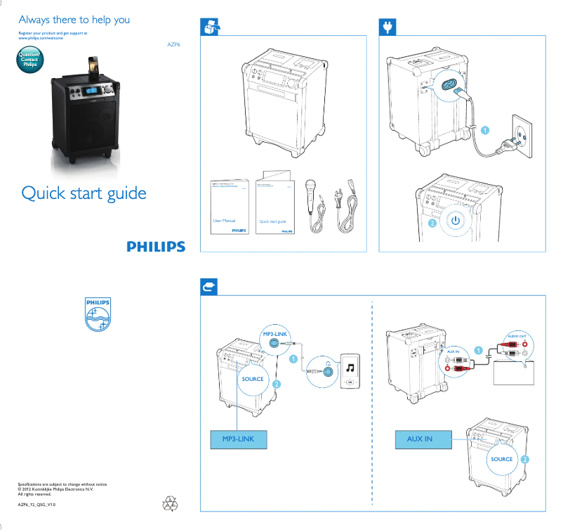 Page 1 de la notice Guide de démarrage rapide Philips AZP6