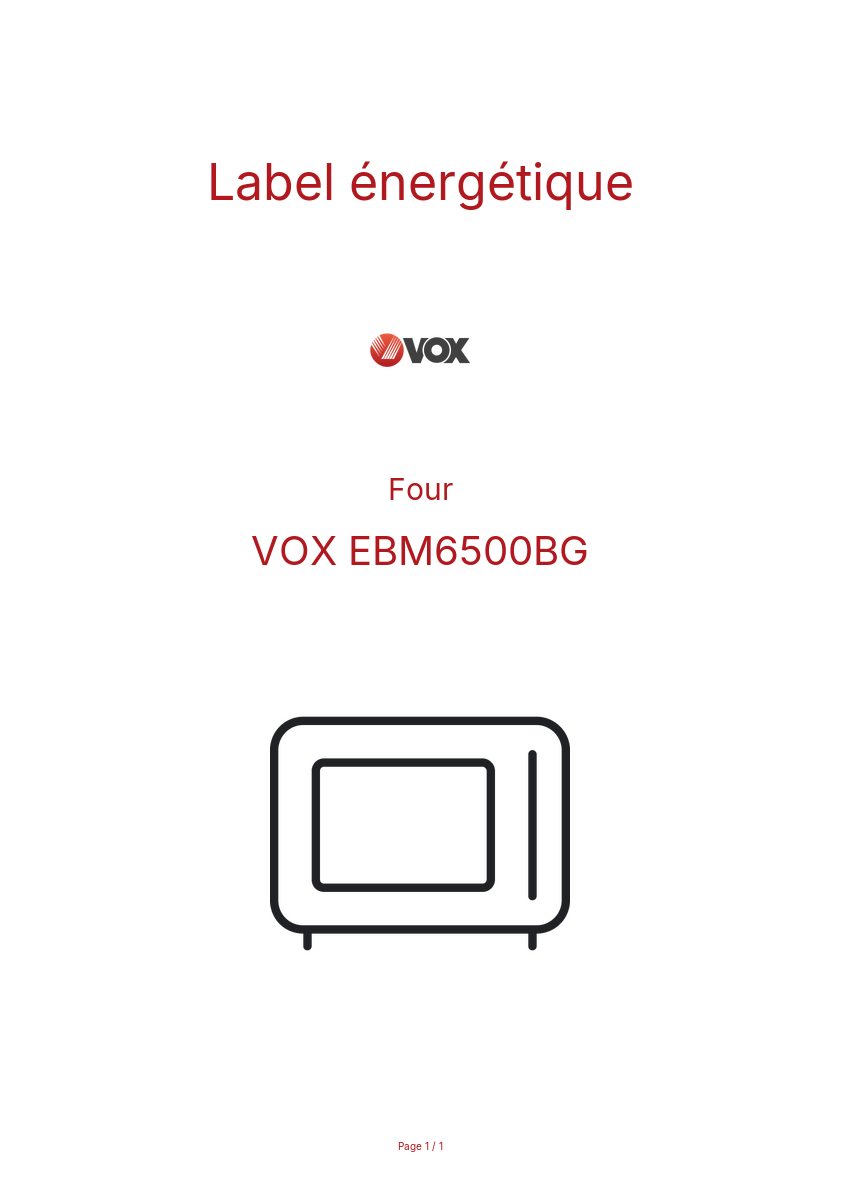Page n°1 - Label énergétique VOX EBM6500BG