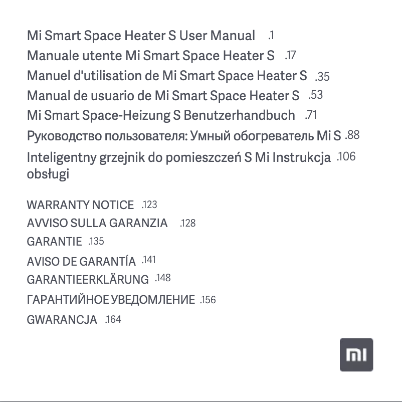 Image de la première page du manuel de l'appareil Mi Smart Space Heater S