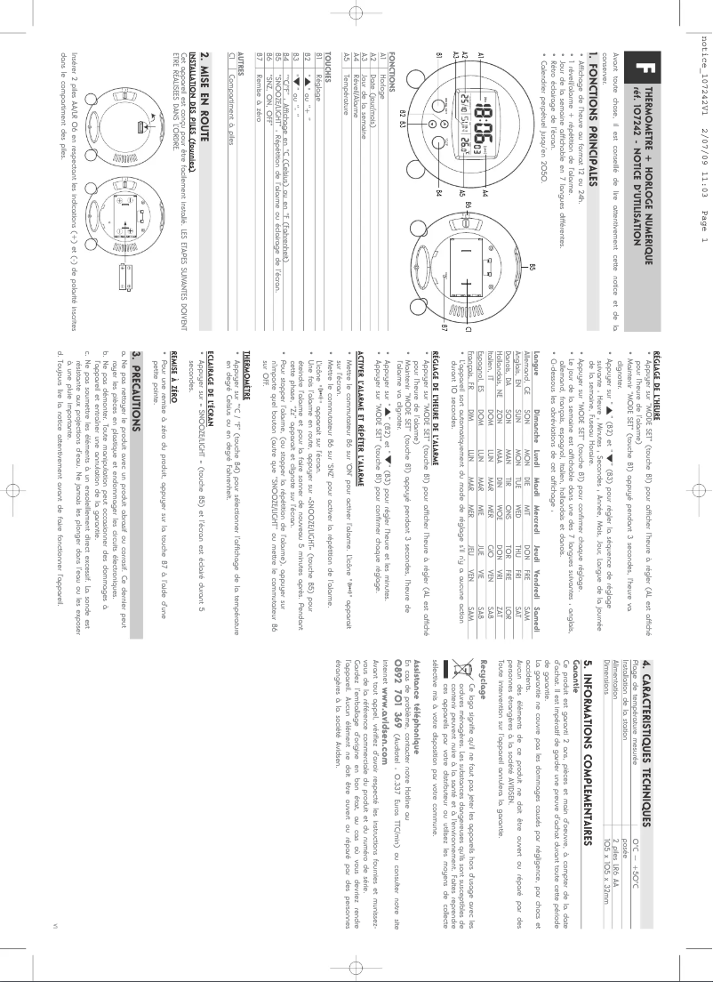 Page 1 de la notice Manuel utilisateur Avidsen 107242