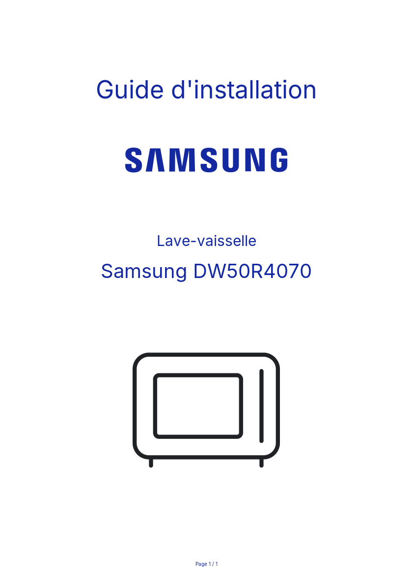 Page n°1 - Guide d'installation Samsung DW50R4070