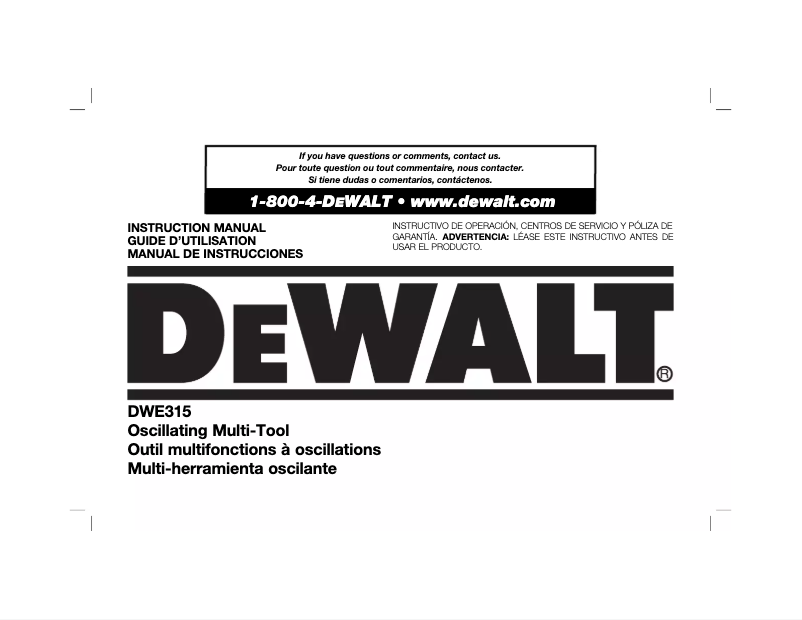 Page n°1 - Manuel utilisateur DeWalt DWE315K