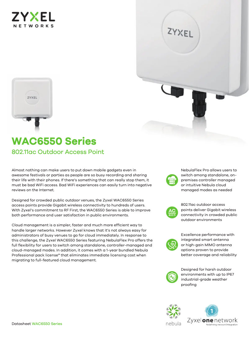 Page 1 de la notice Fiche technique ZyXEL WAC6550