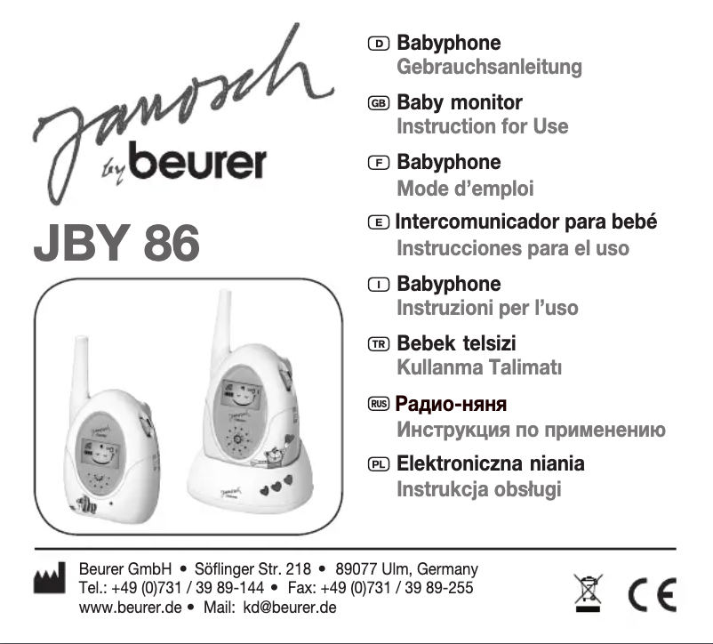 Page n°1 - Manuel utilisateur Beurer JBY 86