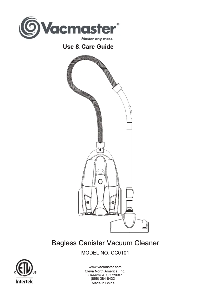 Page n°1 - Manuel utilisateur Vacmaster CC0101